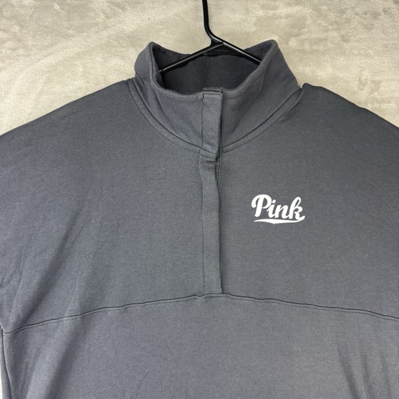 VS Pink Half‎ Zip Funnel Neck Sweatshirt Womens Large Gray Pullover Top Y2K - Picture 5 of 12